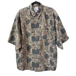 VTG‎ 90s Bruno Silk Shirt Short Sleeve Geometric Brown Mens Size Large Resort